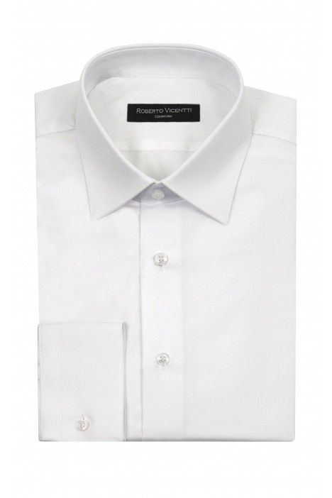 Camisa novio blanco en algodón y elastano slim fit
