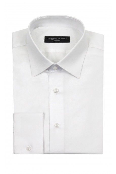 Camisa novio blanco en algodón y elastano slim fit