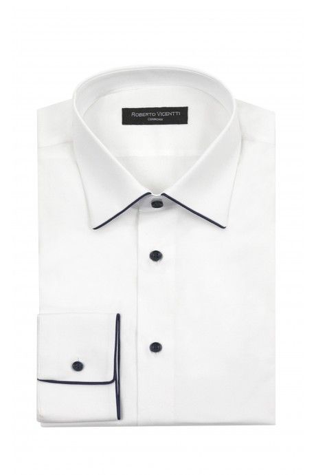 White groom shirt with blue piping