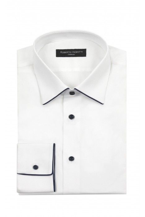 White groom shirt with blue piping