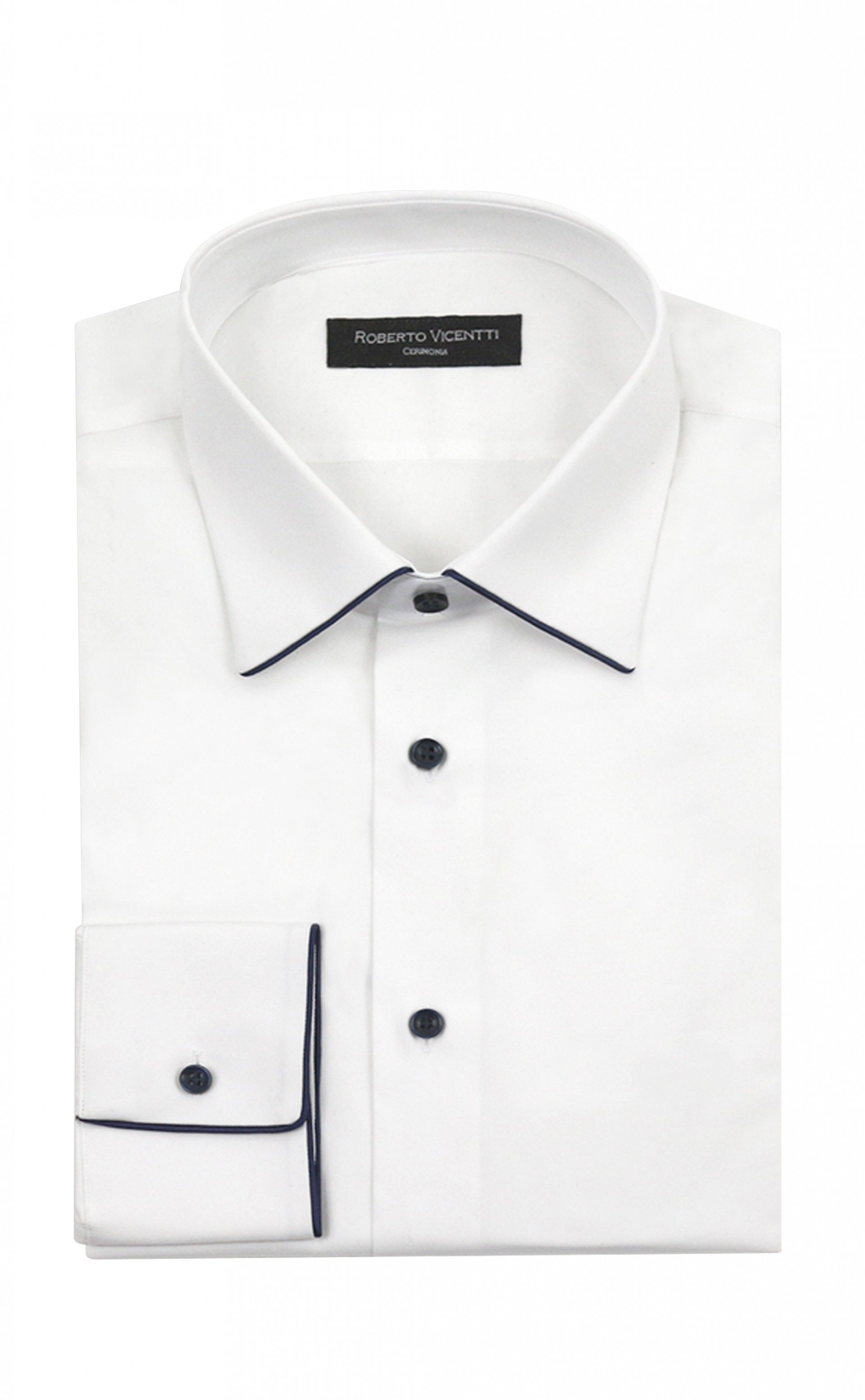 Chemise marié blanche avec passepoil bleu