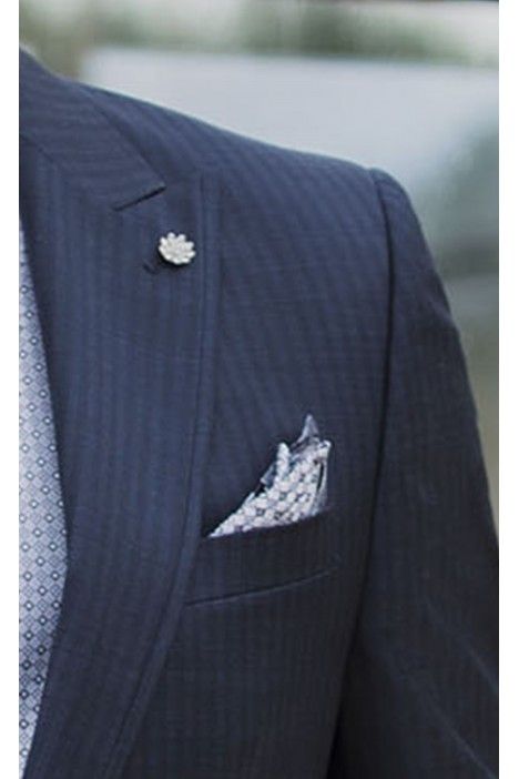 Dark Blue Wool Groom Suit with Stripe ? Guabello Fabric 04.26.310
