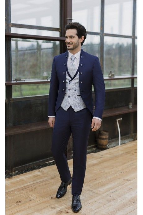 Blue Wool Groom Suit with Micro Pattern ? Reda Fabric 06.26.310