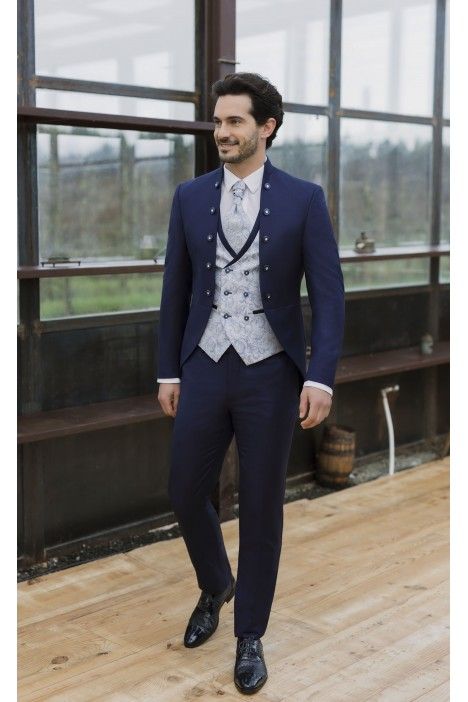 Blue Wool Groom Suit with Micro Pattern ? Reda Fabric 06.26.310