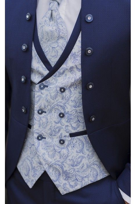 Blue Wool Groom Suit with Micro Pattern ? Reda Fabric 06.26.310
