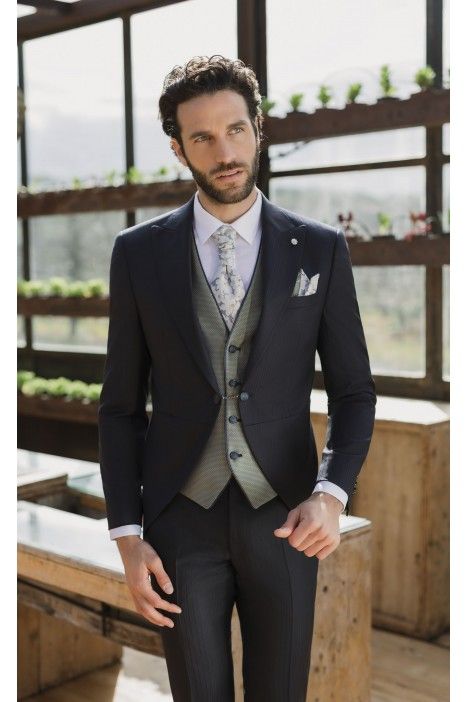 Dark Blue Wool Groom Suit with Stripe ? Reda Fabric 08.26.300