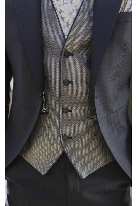 Dark Blue Wool Groom Suit with Stripe ? Reda Fabric 08.26.300