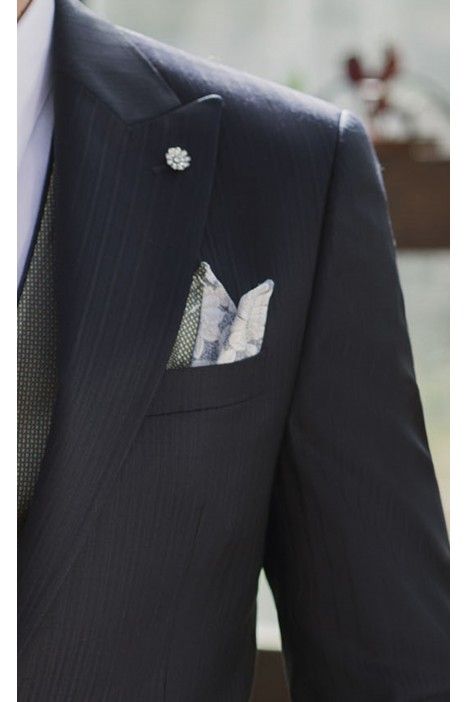 Dark Blue Wool Groom Suit with Stripe ? Reda Fabric 08.26.300