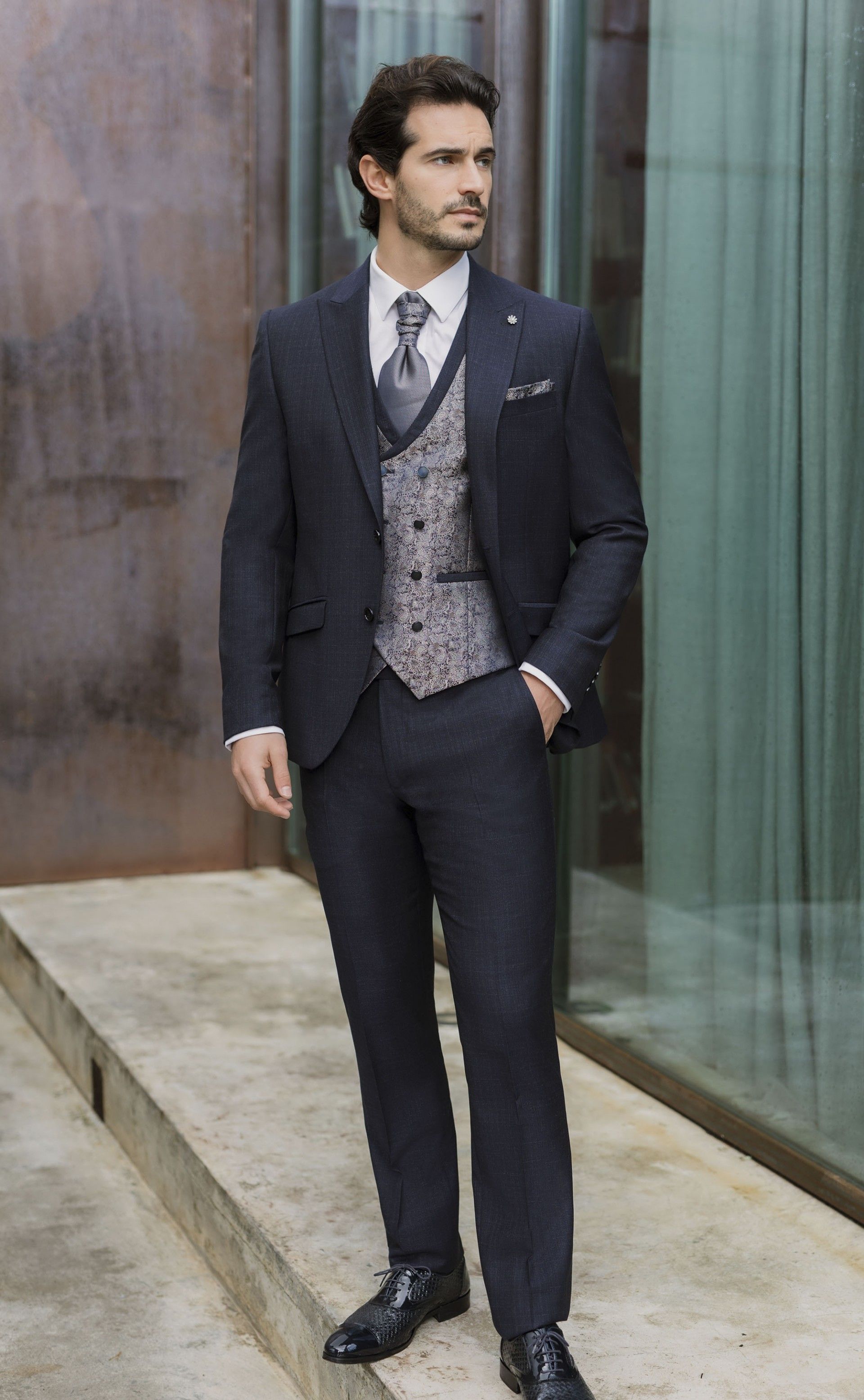 Blue Wool Groom Suit with Micro Pattern ? Reda Fabric 10.26.300A