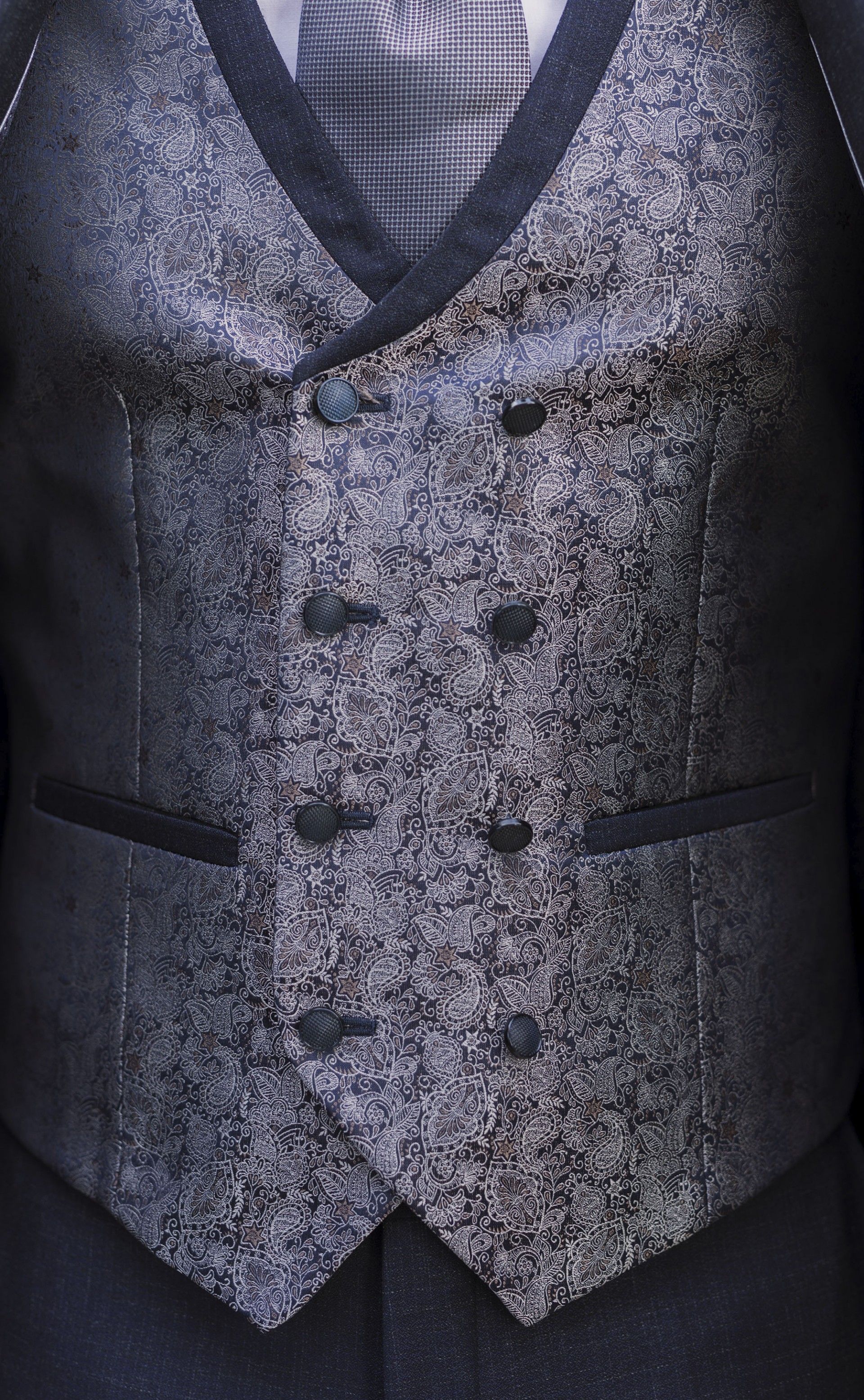 Traje de novio azul de lana con microdibujo ? Tejido Reda 10.26.300A