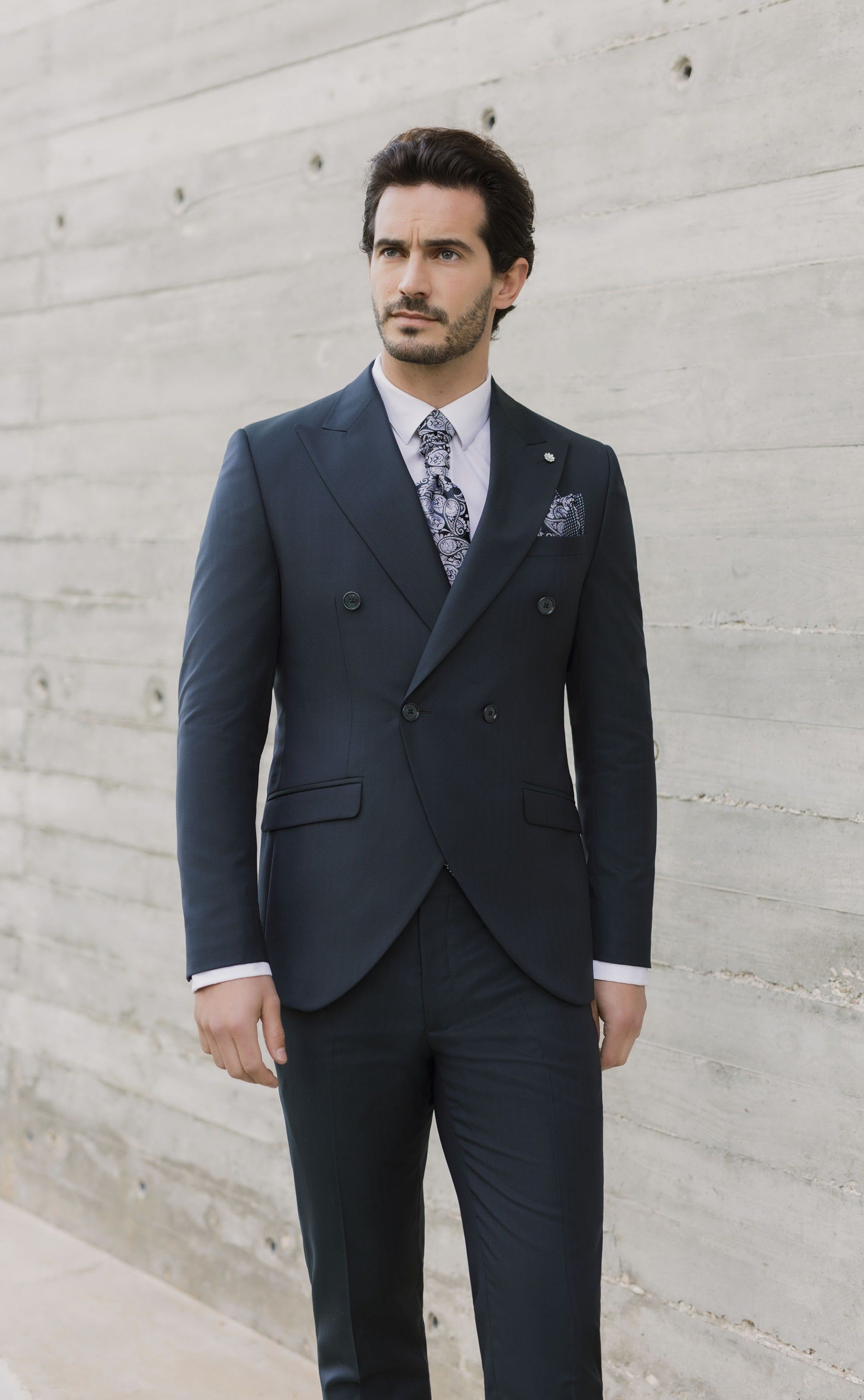 Blue Wool Groom Suit with Stripe ? Vitale Barberis Canonico Fabric 14.26.300