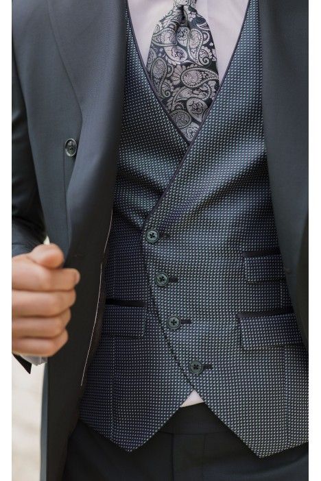 Blue Wool Groom Suit with Stripe ? Vitale Barberis Canonico Fabric 14.26.300