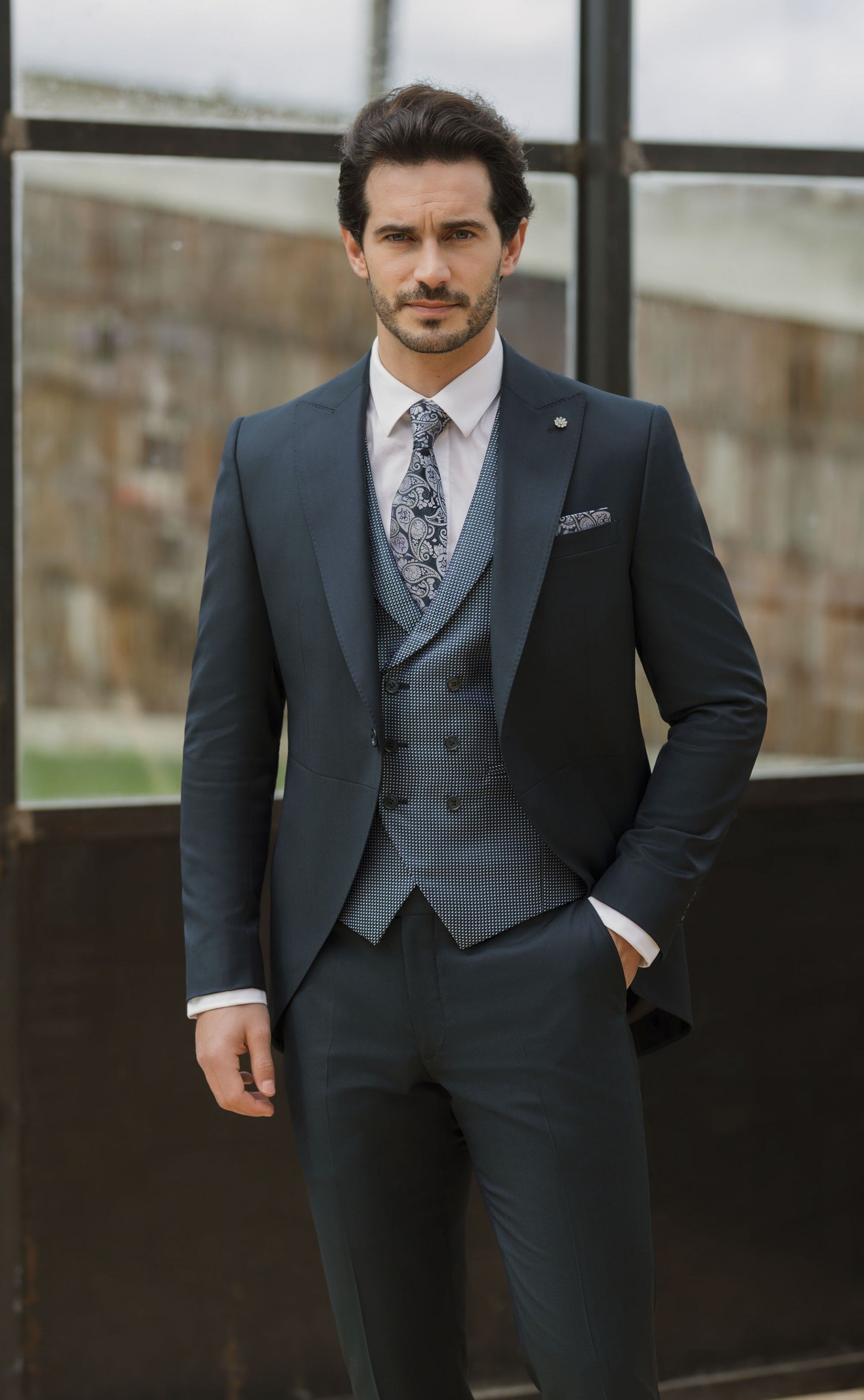 Blue Wool Groom Suit with Stripe ? Vitale Barberis Canonico Fabric 14.26.300A