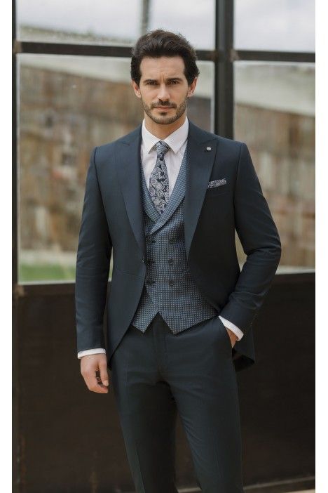 Blue Wool Groom Suit with Stripe ? Vitale Barberis Canonico Fabric 14.26.300A