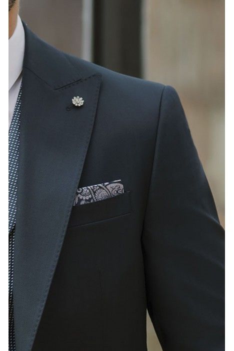 Blue Wool Groom Suit with Stripe ? Vitale Barberis Canonico Fabric 14.26.300A