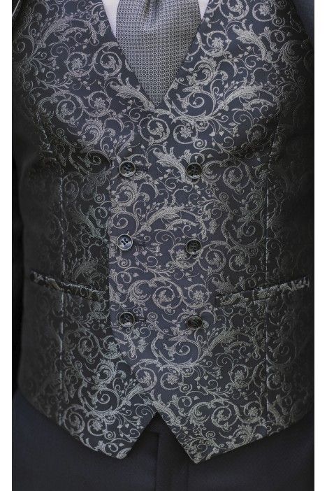 Dark Blue Wool Groom Suit with Micro Pattern ? Reda Fabric 15.26.300