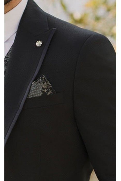 Dark Blue Wool Groom Suit with Micro Pattern ? Reda Fabric 15.26.300