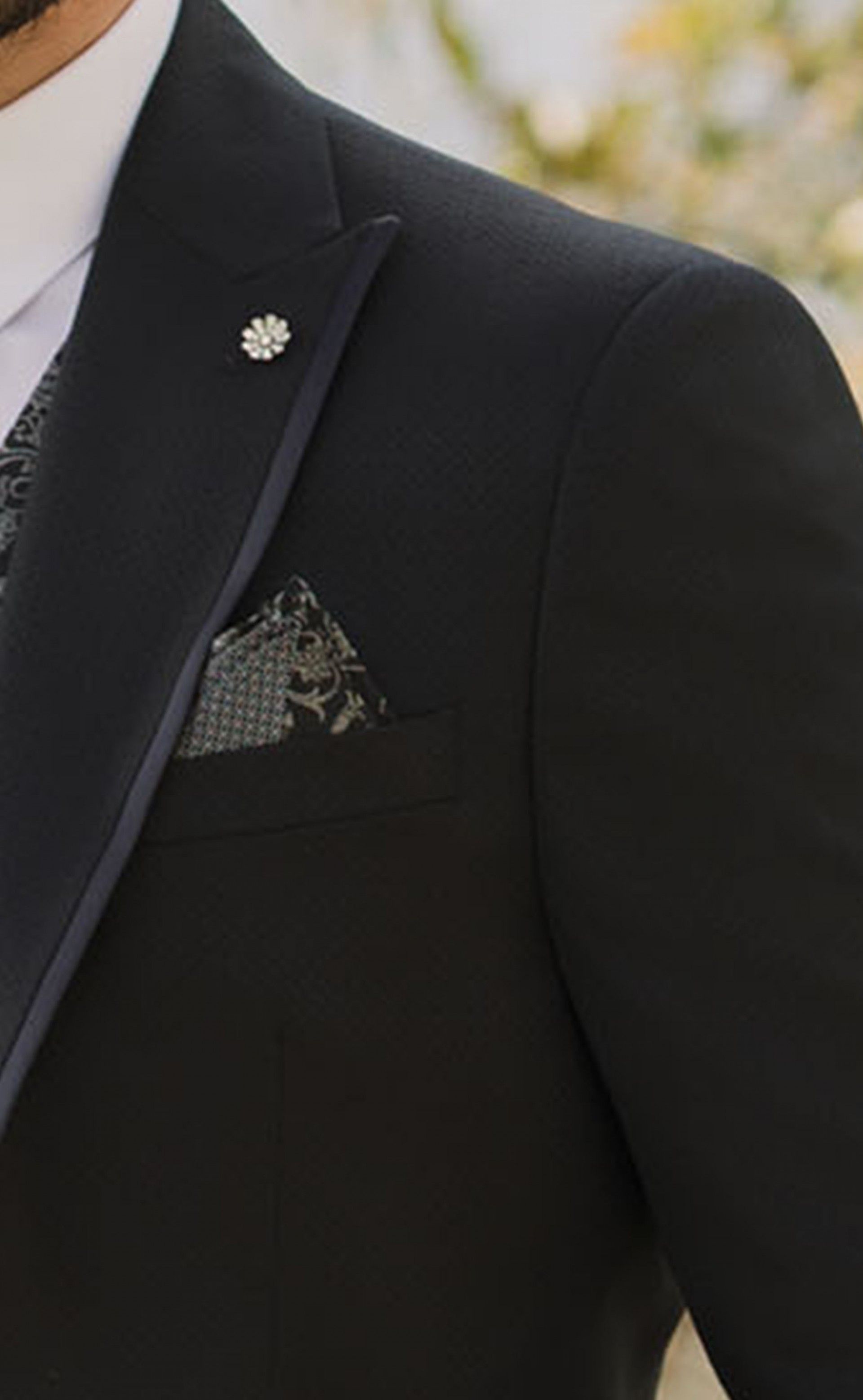 Dark Blue Wool Groom Suit with Micro Pattern ? Reda Fabric 15.26.300