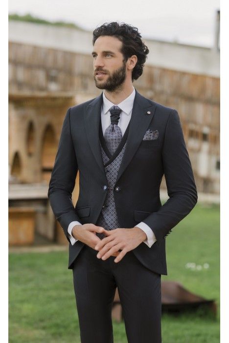 Dark Blue Wool and Silk Groom Suit with Micro Pattern ? Tallia di Delfino Fabric 17.26.300