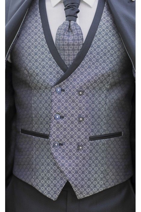 Dark Blue Wool and Silk Groom Suit with Micro Pattern ? Tallia di Delfino Fabric 17.26.300