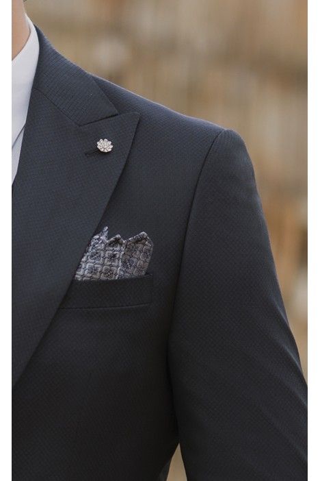 Dark Blue Wool and Silk Groom Suit with Micro Pattern ? Tallia di Delfino Fabric 17.26.300