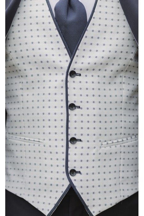 Dark Blue Wool Groom Suit with Micro Pattern ? Guabello Fabric 19.26.303