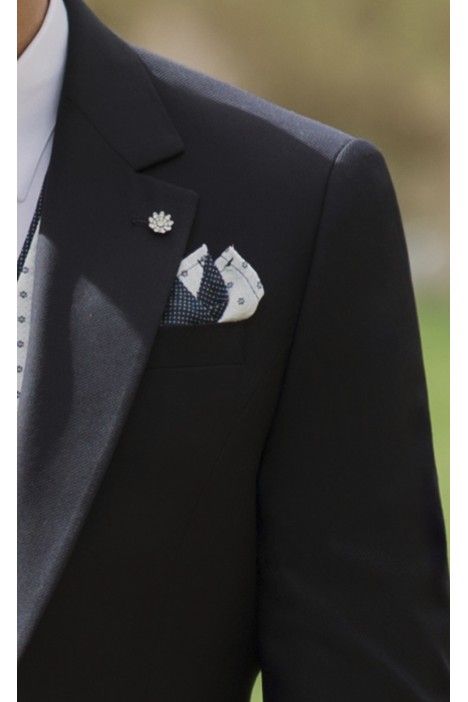 Dark Blue Wool Groom Suit with Micro Pattern ? Guabello Fabric 19.26.303