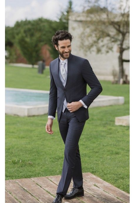 Dark Blue Wool Groom Suit with Micro Pattern ? Guabello Fabric 21.26.301