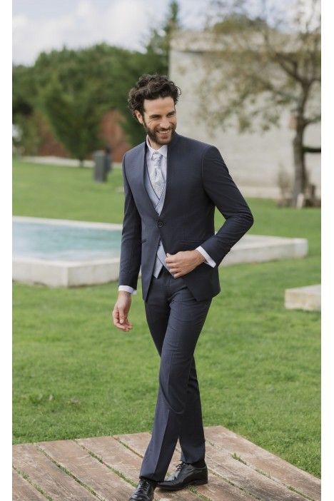 Dark Blue Wool Groom Suit with Micro Pattern ? Guabello Fabric 21.26.301