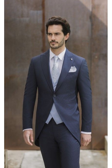 Dark Blue Wool Morning Suit with Micro Pattern ? Guabello Fabric 21.26.301A