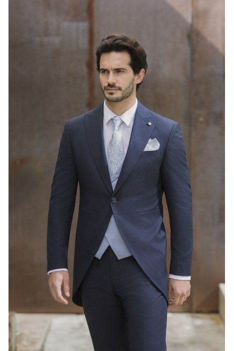 Dark Blue Wool Morning Suit with Micro Pattern ? Guabello Fabric 21.26.301A