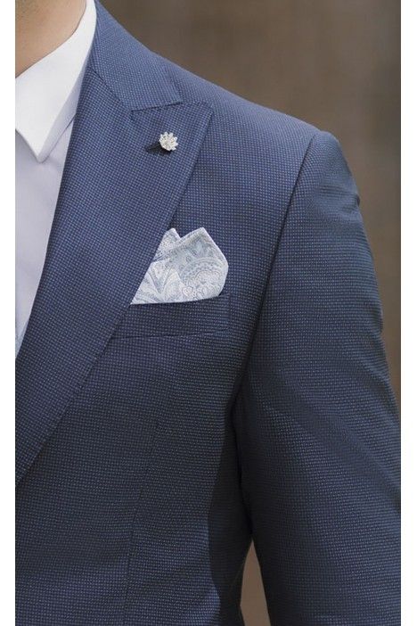 Dark Blue Wool Morning Suit with Micro Pattern ? Guabello Fabric 21.26.301A