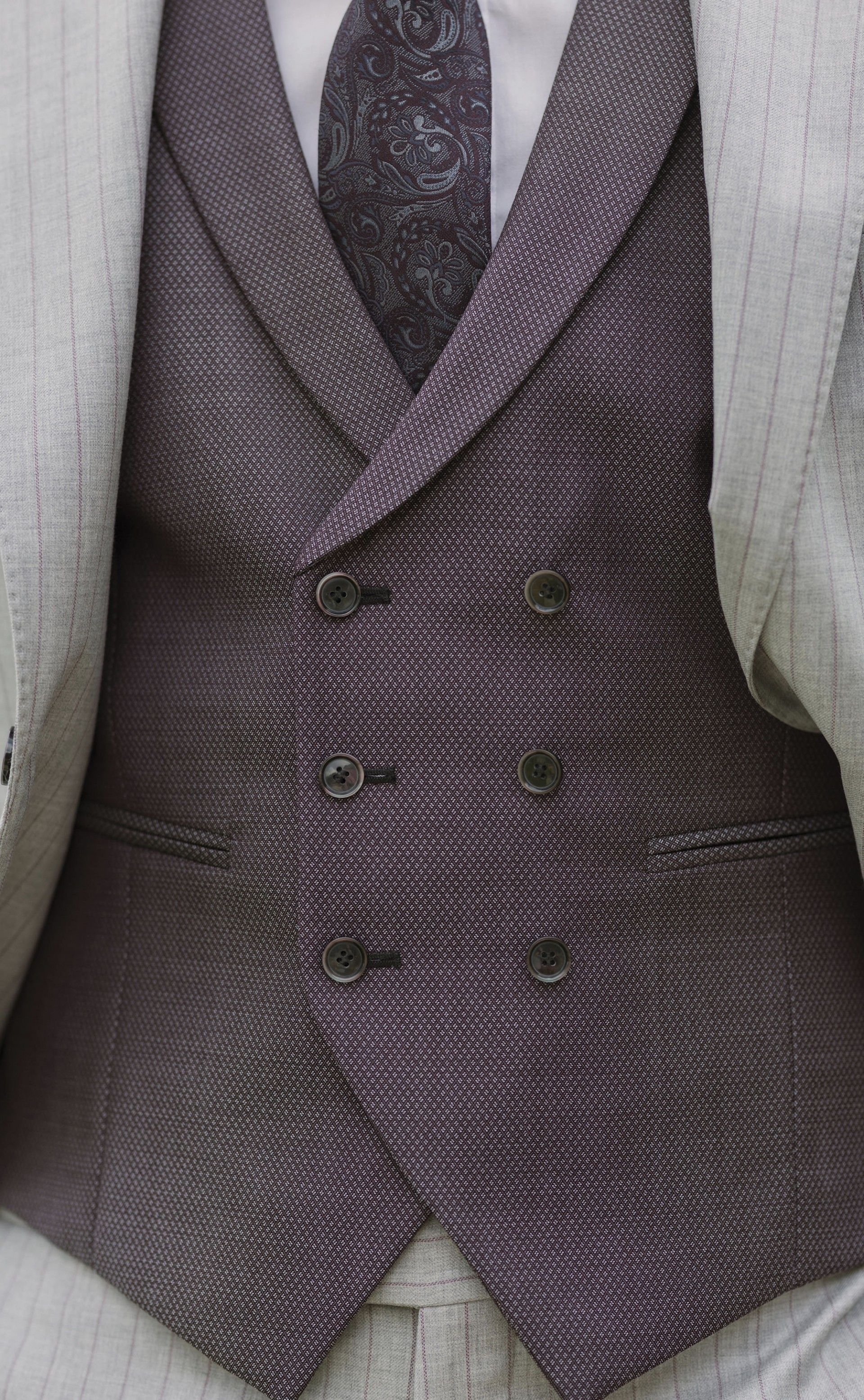 Grey Wool Groom Suit with Stripe ? Reda Fabric 30.26.090