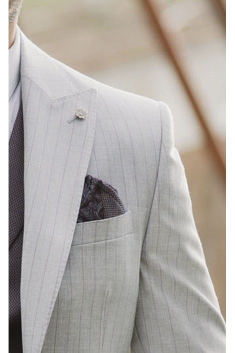 Grey Wool Groom Suit with Stripe ? Reda Fabric 30.26.090 Grey Wool Groom Suit with Stripe ? Reda Fabric 30.26.090