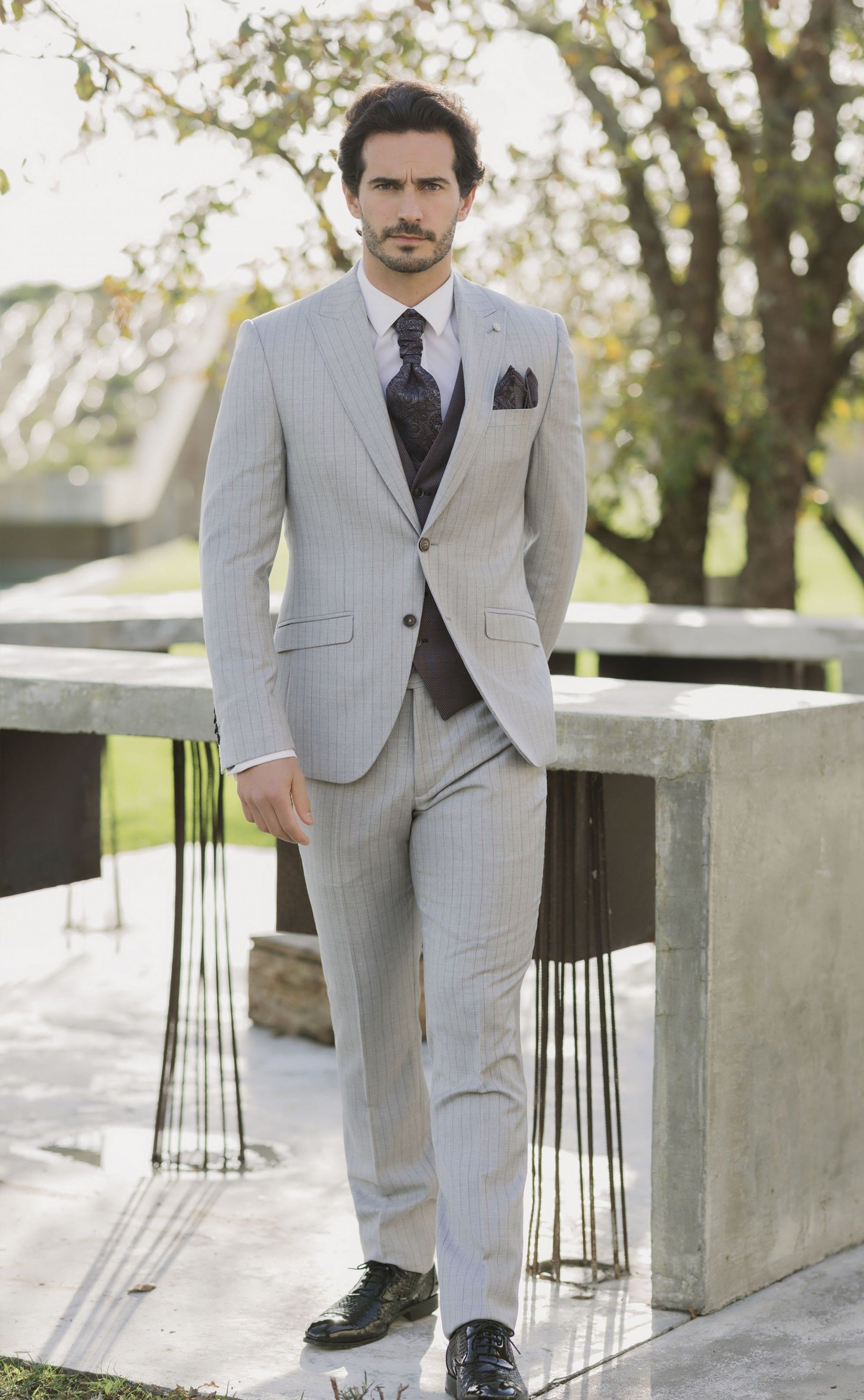 Grey Wool Groom Suit with Stripe ? Reda Fabric 30.26.090B