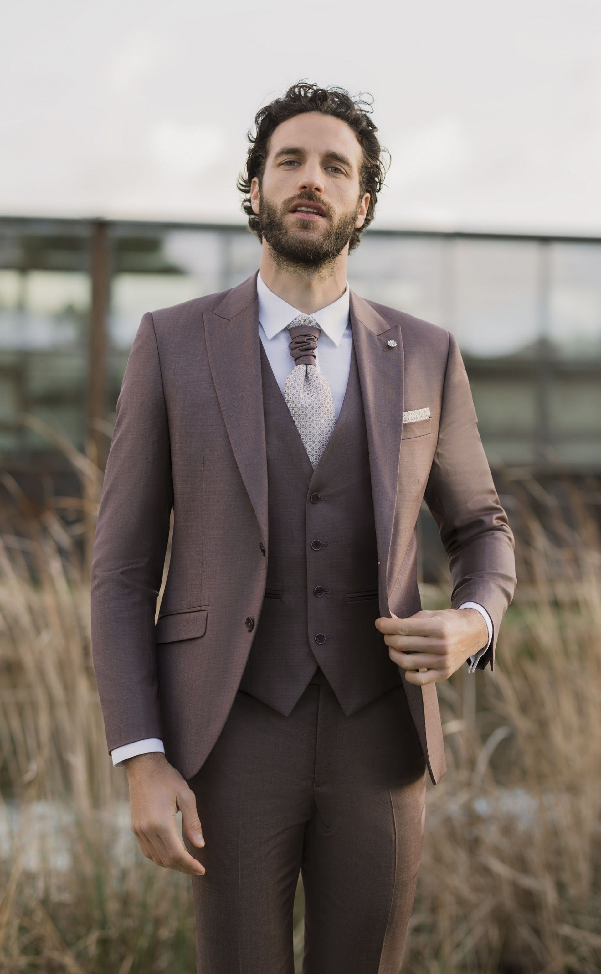 Cutaway-Anzug für Bräutigam aus grüner Wolle mit Mikromuster ? Stoff Zignone 34.26.450A