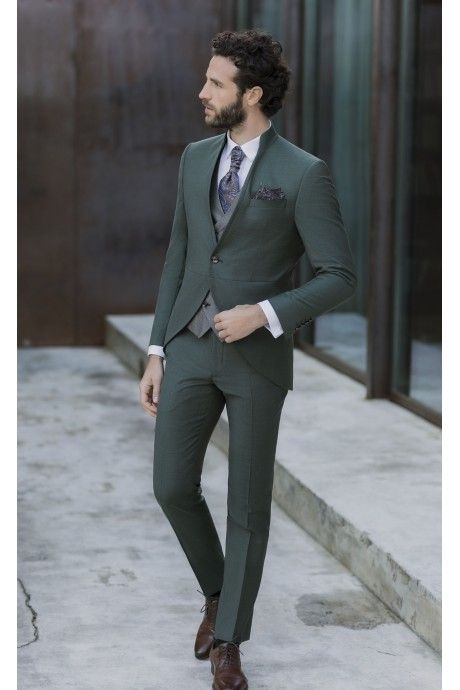 Green Wool Groom Suit with Micro Pattern ? Zignone Fabric 35.26.900