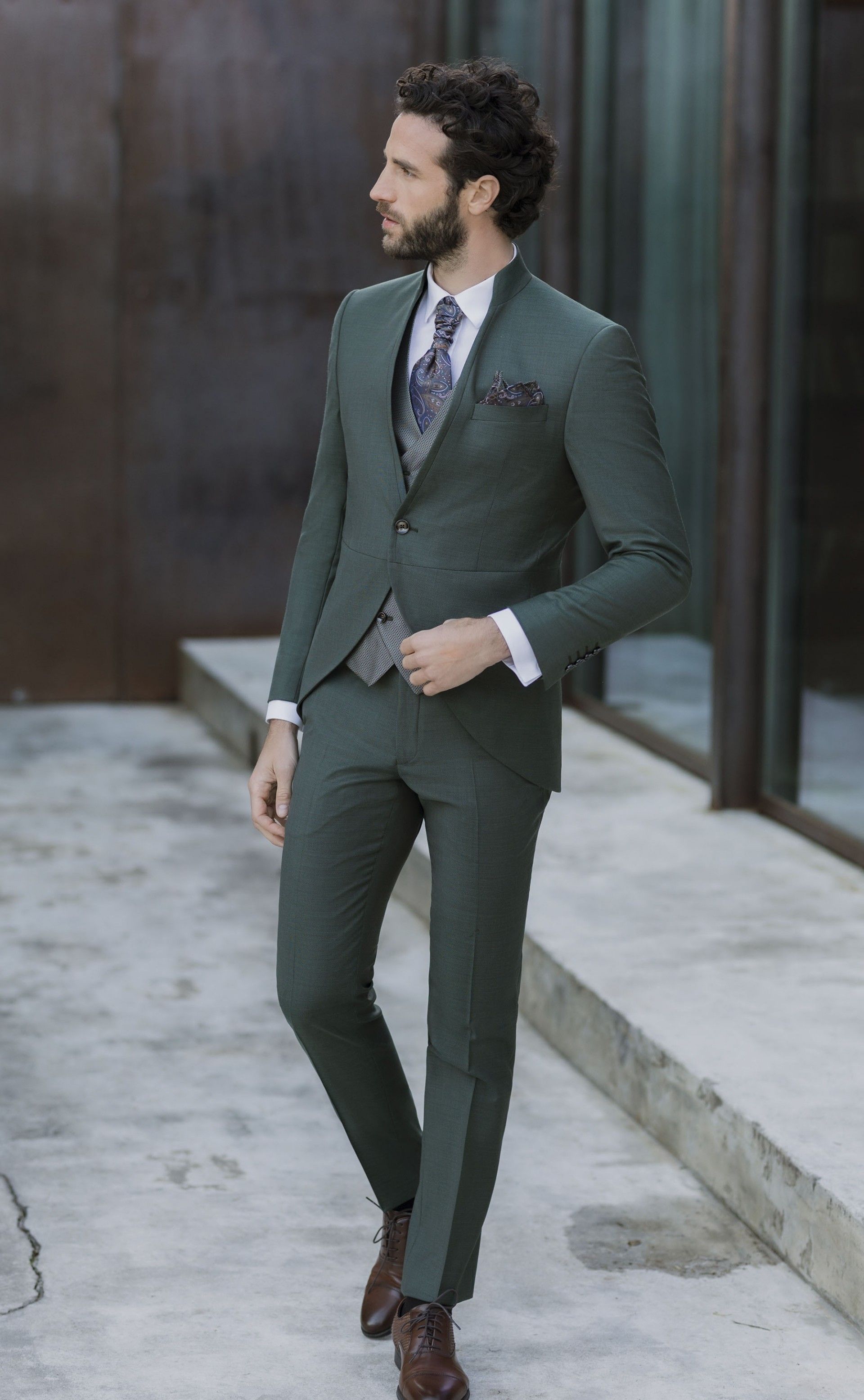 Fato de noivo lã Verde com microdesenho tecido Zignone 35.26.900