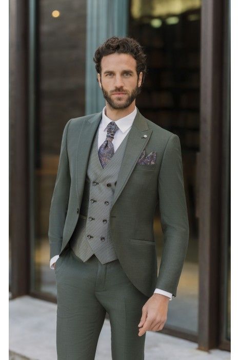 Green Wool Groom Suit with Micro Pattern ? Zignone Fabric 35.26.900A