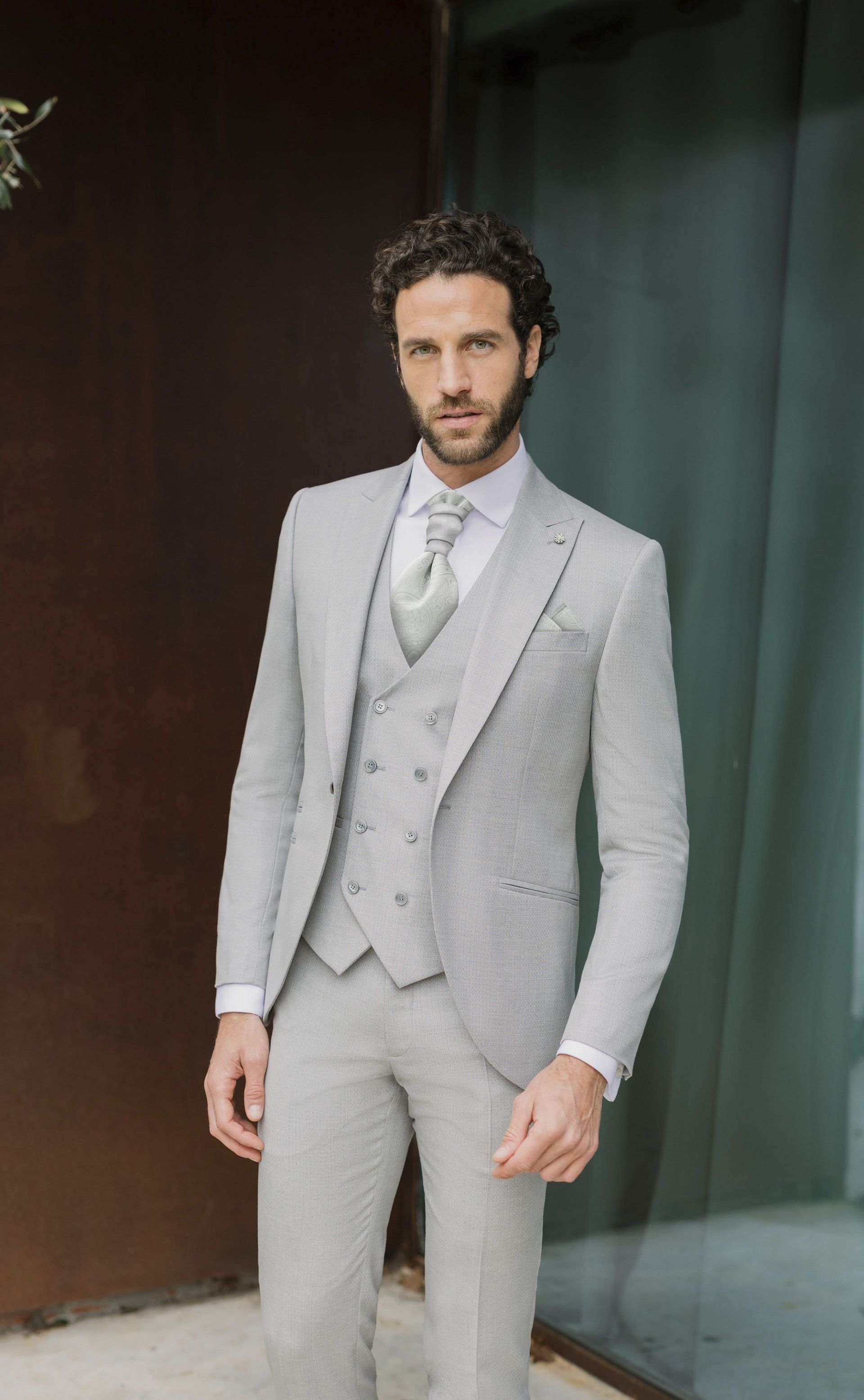 Traje de novio gris con microdibujo 46.26.090A