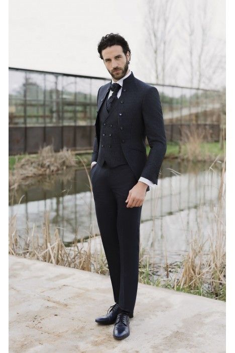 Traje de novio azul oscuro brocado 53.26.300