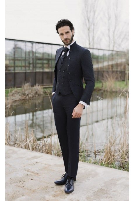 Traje de novio azul oscuro brocado 53.26.300