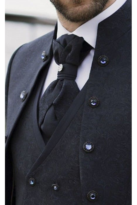 Traje de novio azul oscuro brocado 53.26.300