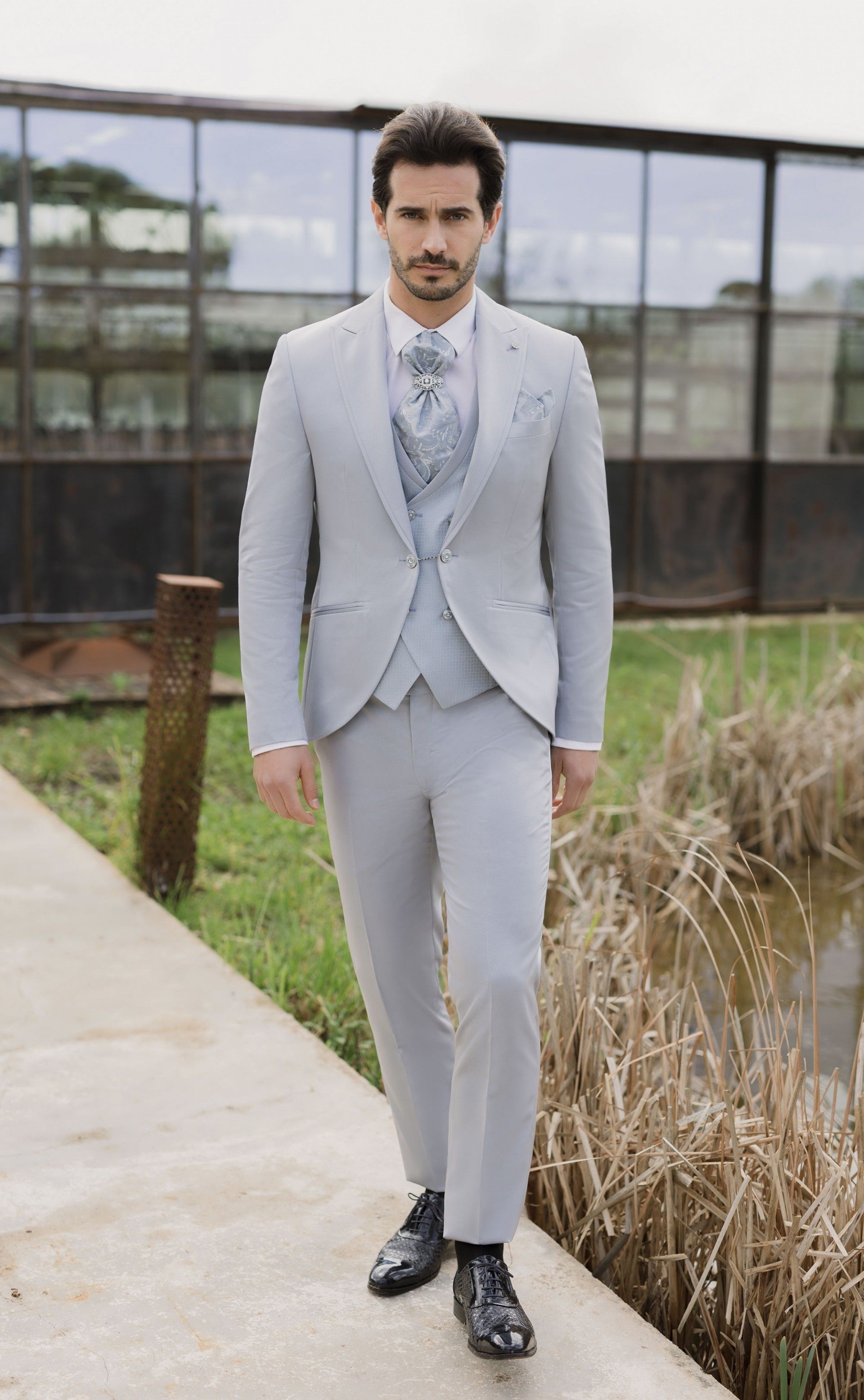 Traje de novio azul claro con microdibujo 61.26.290