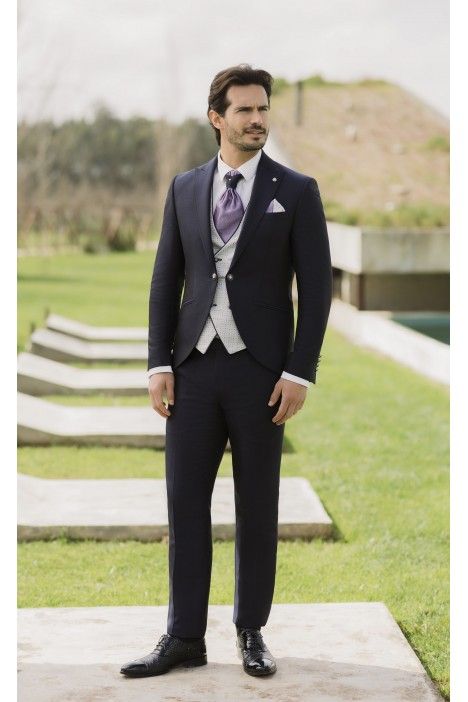 Traje de novio azul con microdibujo 63.26.311