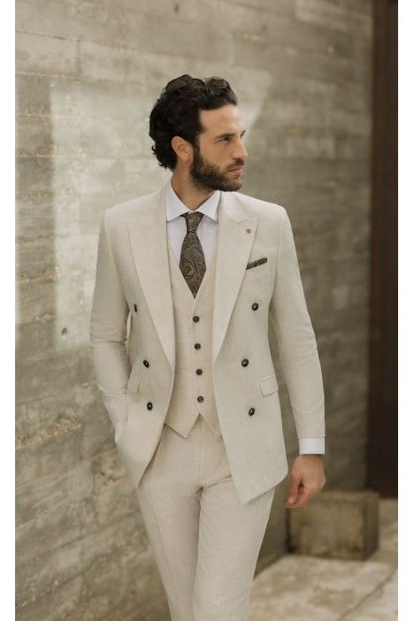 Checked Beige Groom Suit 75.26.690A