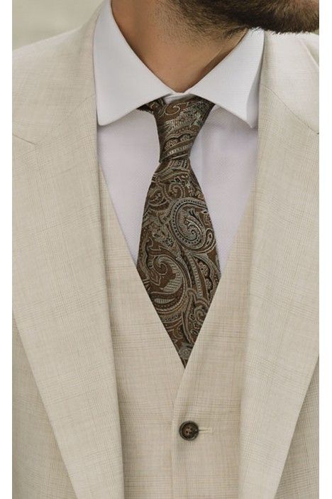 Beigefarbener Bräutigamanzug mit Karo-Muster 75.26.690A Beigefarbener Bräutigamanzug mit Karo-Muster 75.26.690A