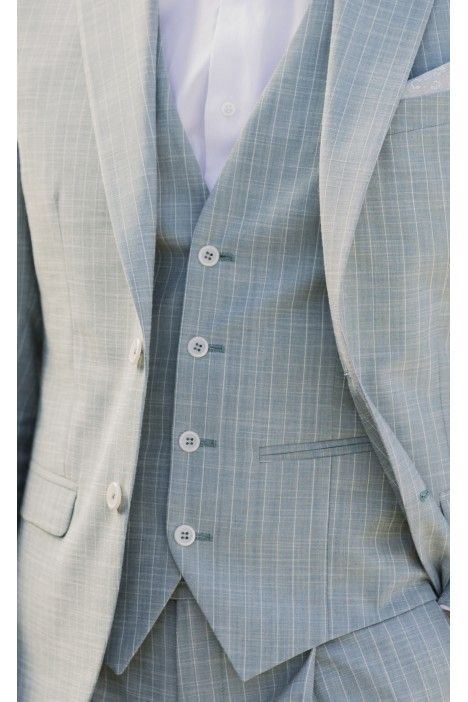 Fato de noivo l algodo Verde Claro de riscas da  84.26.890A