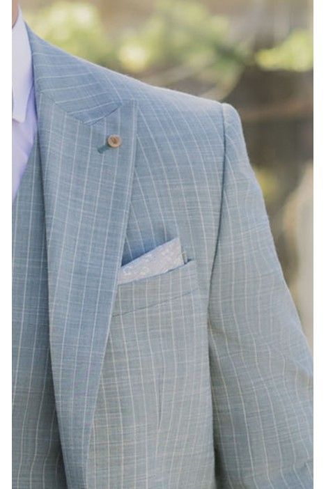 Fato de noivo l algodo Verde Claro de riscas da  84.26.890A