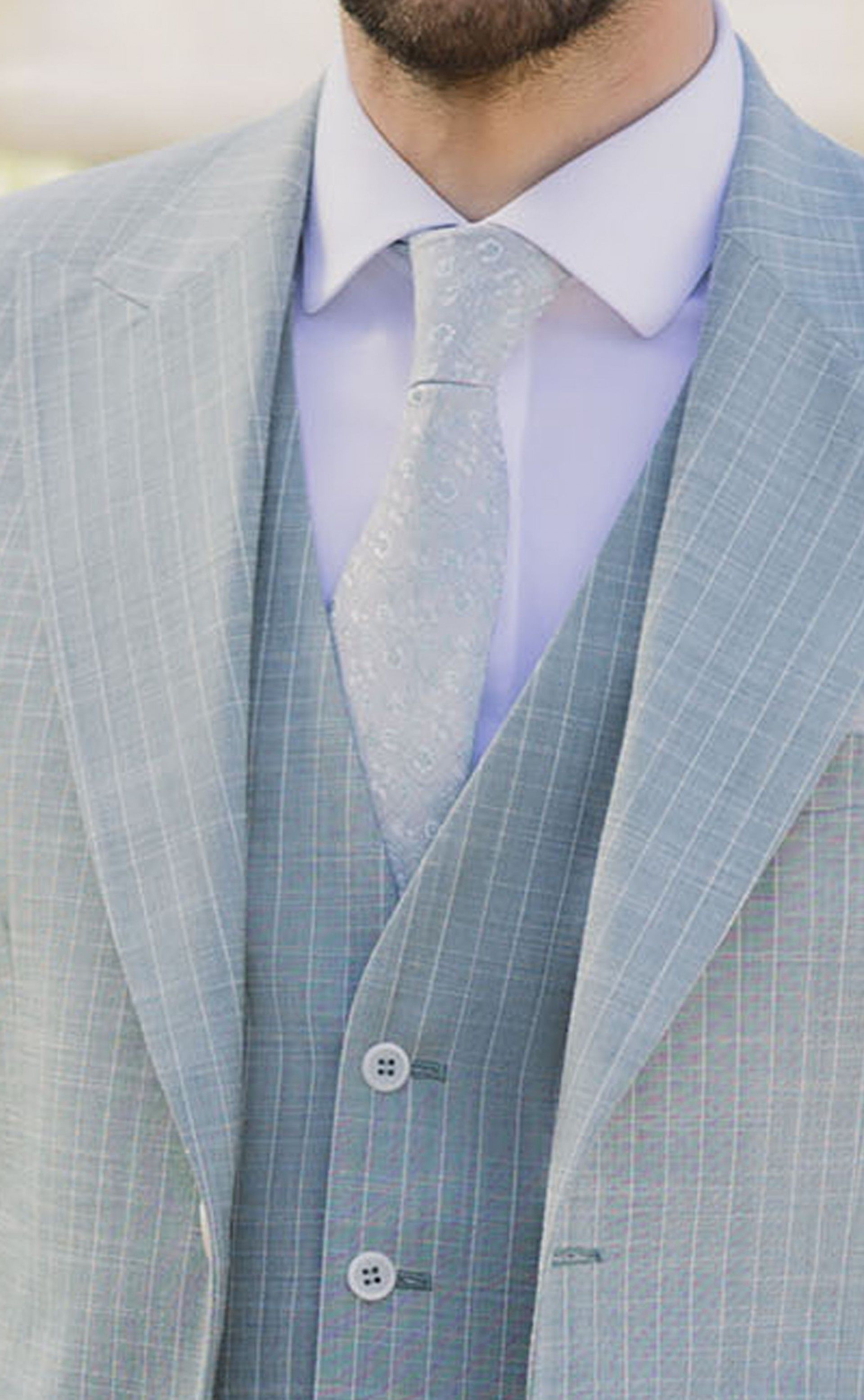 Light Green Wool and Cotton Groom Suit with Stripe 84.26.890B